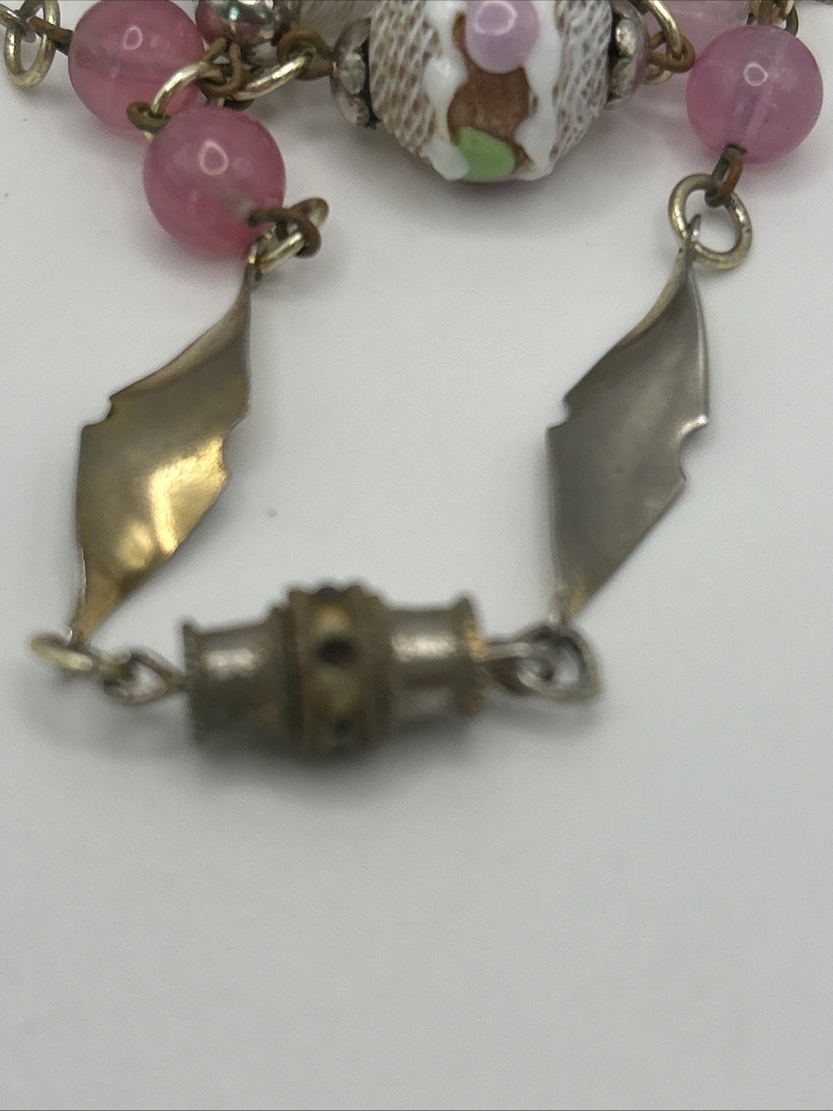 Venetian Italy Latticino Necklace Pink Green Purple White Gold Tone 1920’s VTG