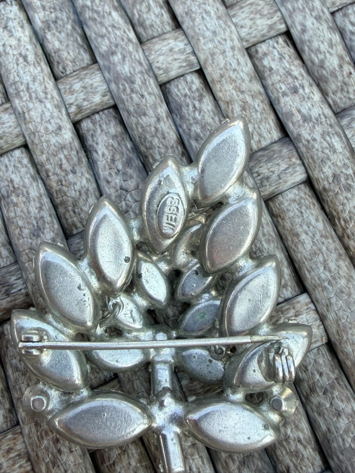 Leaf Vintage Clear Rhinestone Brooch 1.5-2″
