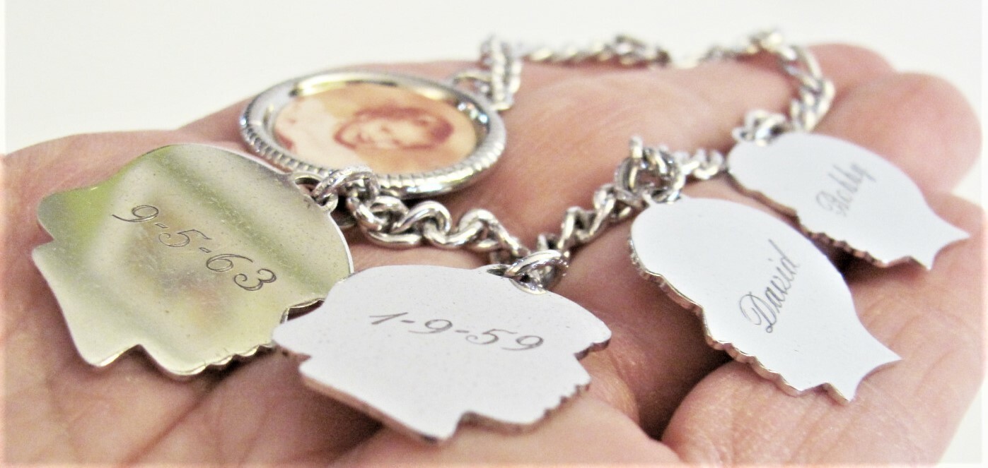 VTG Sterling 925 Silhouette Children Head Photo 5 Charm 21g Bracelet 7 1/4″ long