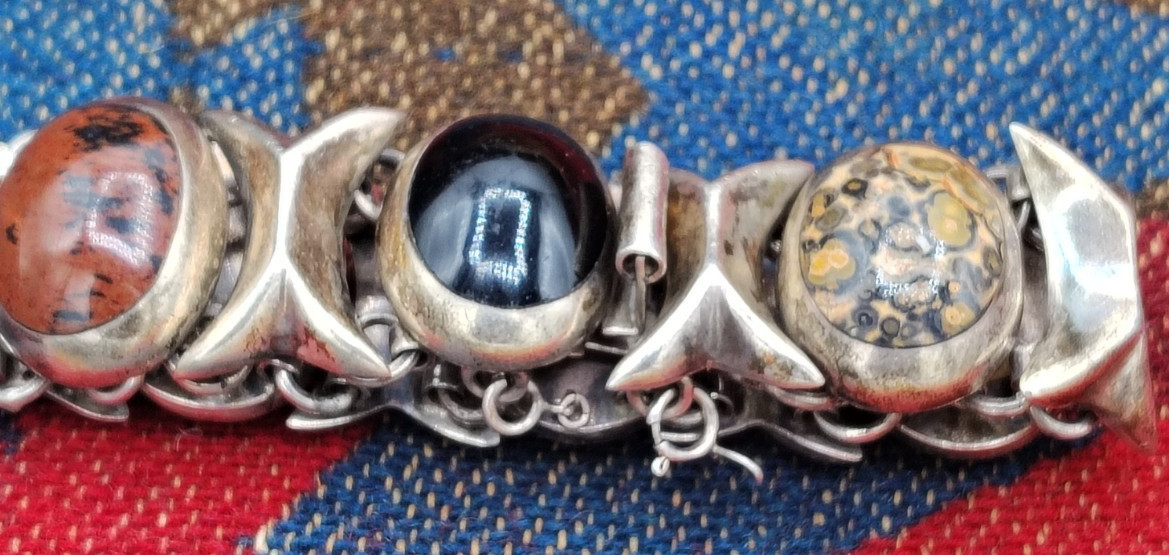 Vintage Mid Century Sterling and Multi Stone Mexico Bracelet