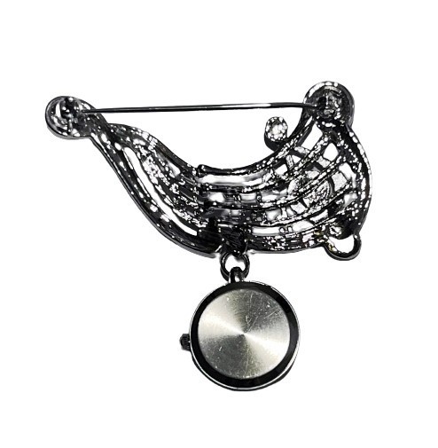 Vintage MUSIC NOTES Trebel Clef BOND ST WATCH Brooch Pin Unsigned NEEDS BATTERY