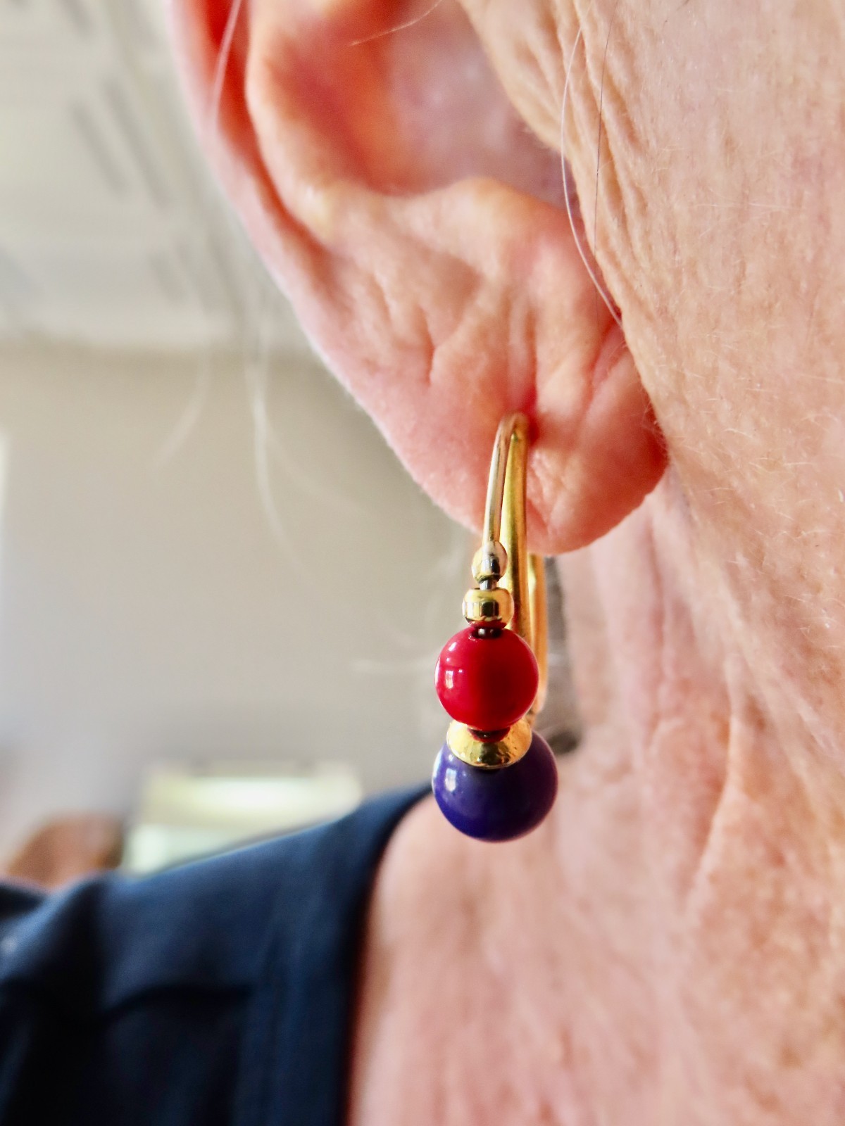 Vintage 1980’s Gold Tone Colorful Ball Hoop Pierced Earrings