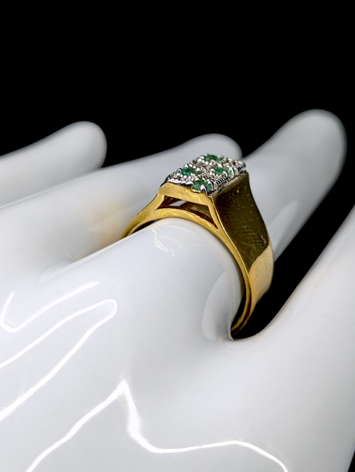 1900s Antique Inspired Earth Mined Genuine Emerald and Diamond Double Row 14k Go