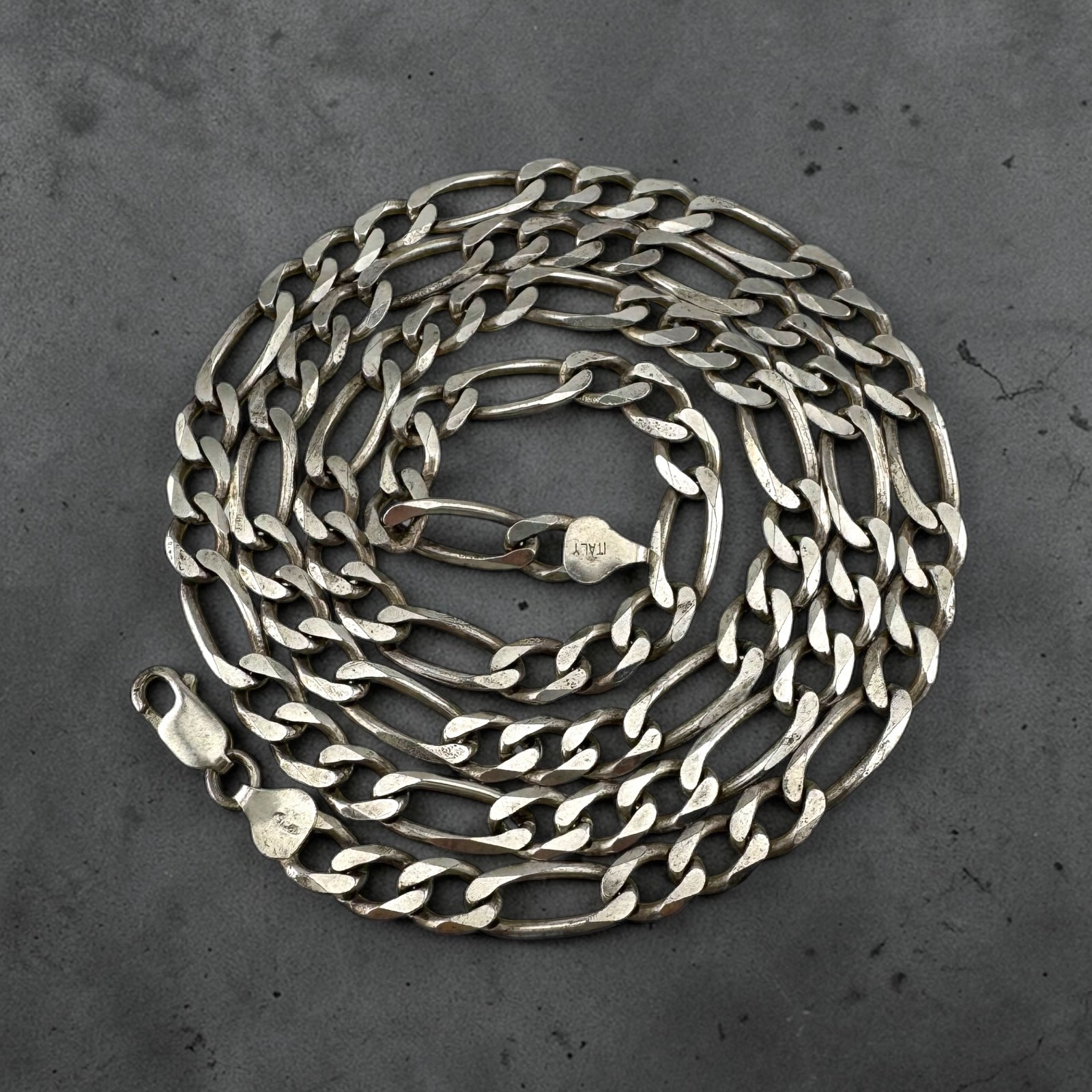 Vintage Sterling Silver Figaro Chain Necklace 30″ 7mm 48.4g