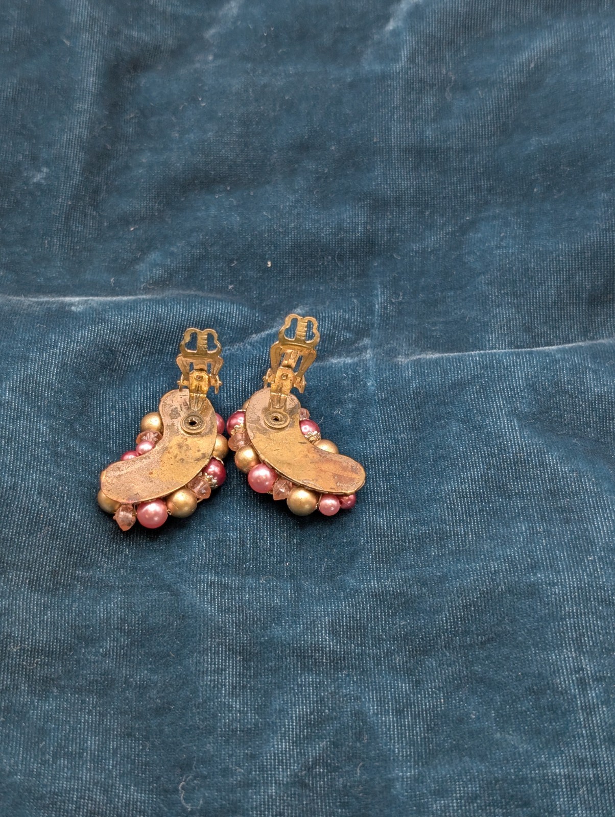 Made in Japan Vintage Jewelry Set Pink & Pearl & Gold Necklace & Earrings