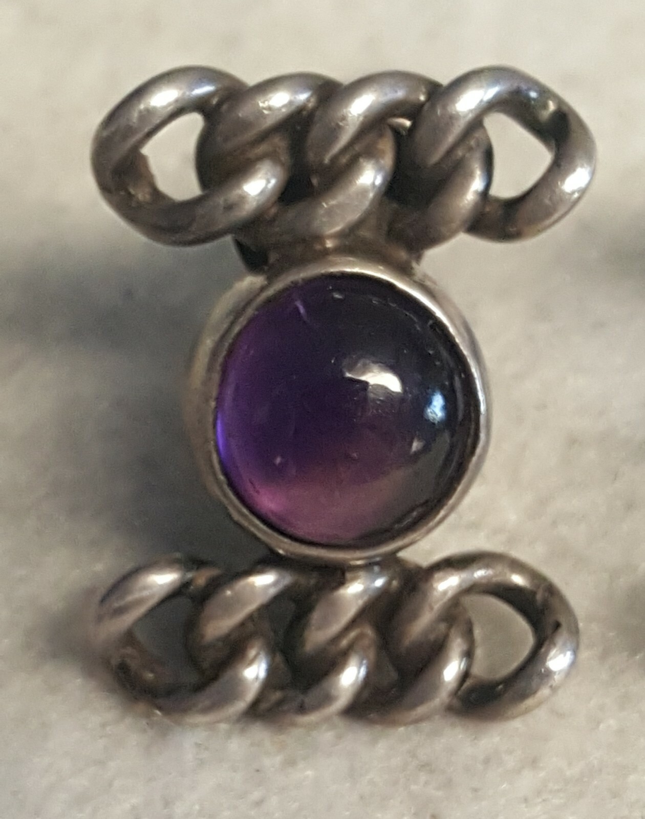 LOS CASTILLO TAXCO STERLING SILVER AMETHYST CABOCHON SCREW BACK EARRINGS