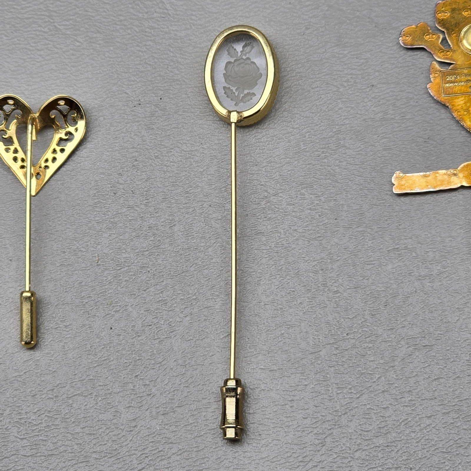 Vintage Stick Pin Lot 6 Pieces Hat Lapel Red Hat Society Gold Silver Tone