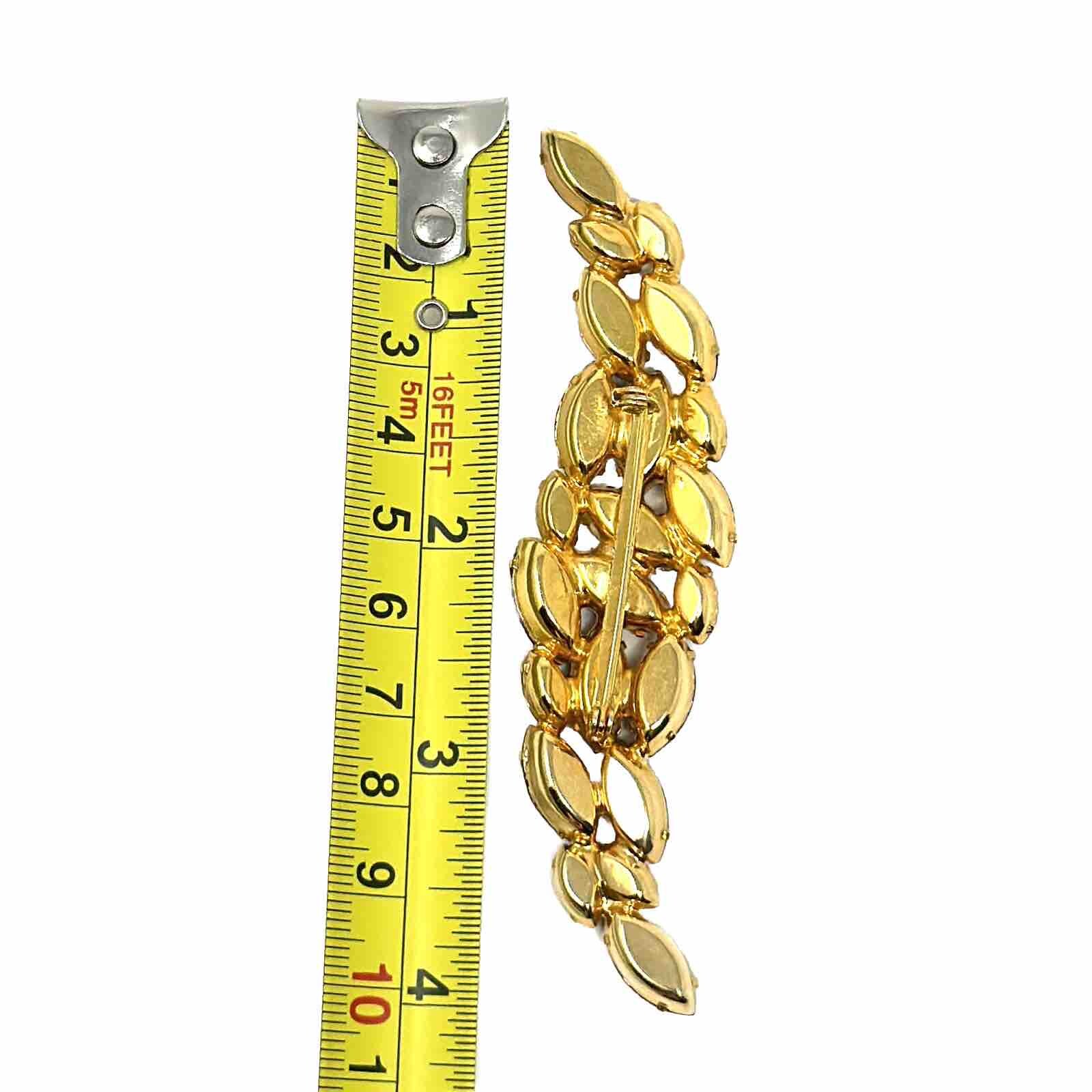 Vintage Juliana Brown Yellow Crystal Rhinestone Gold Tone Navette Brooch Pin
