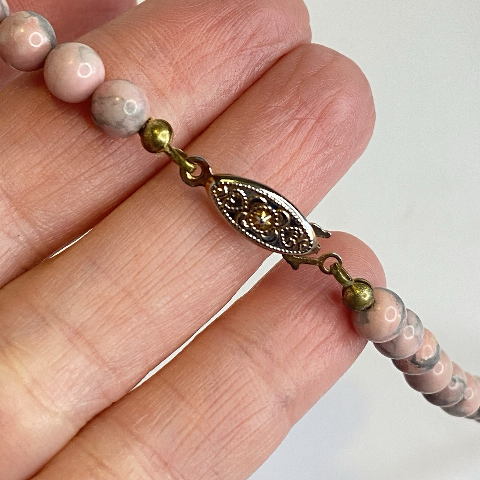 Vintage Pink Stone Necklace Natural Beaded Handmade Statement Artisan Rhodonite?