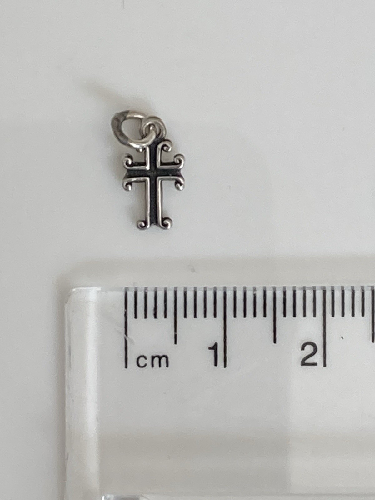 Vintage 14k and sterling silver miniature scrolled cross charm pendant