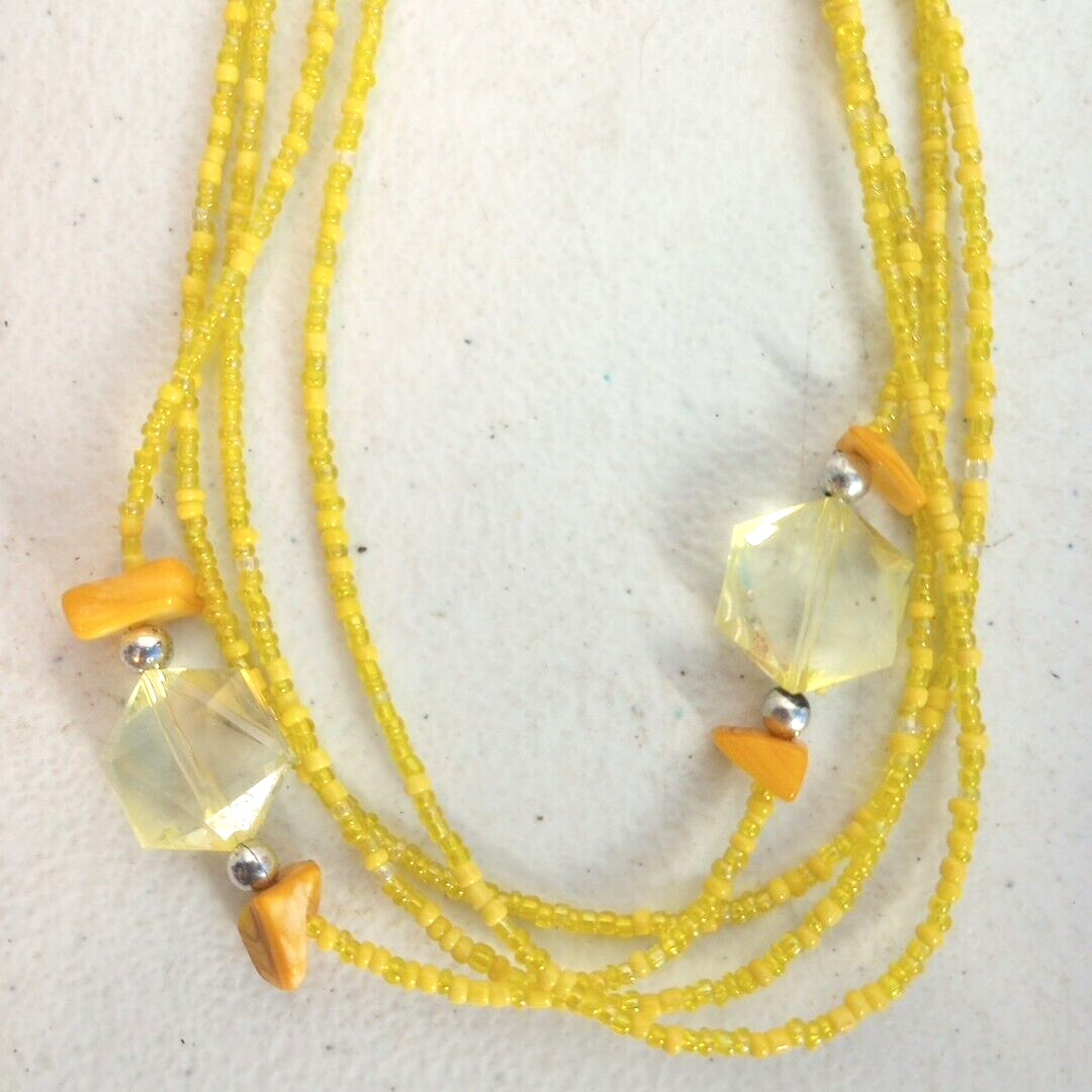 Vintage Multi Strand Yellow Beaded Necklace 17″ Spring Sunny EUC