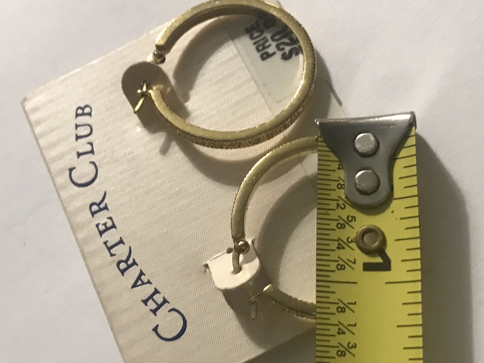 1-1/4” HOOP Earrings NOC Gold & rhinestone pierced Charter Club Retail $20