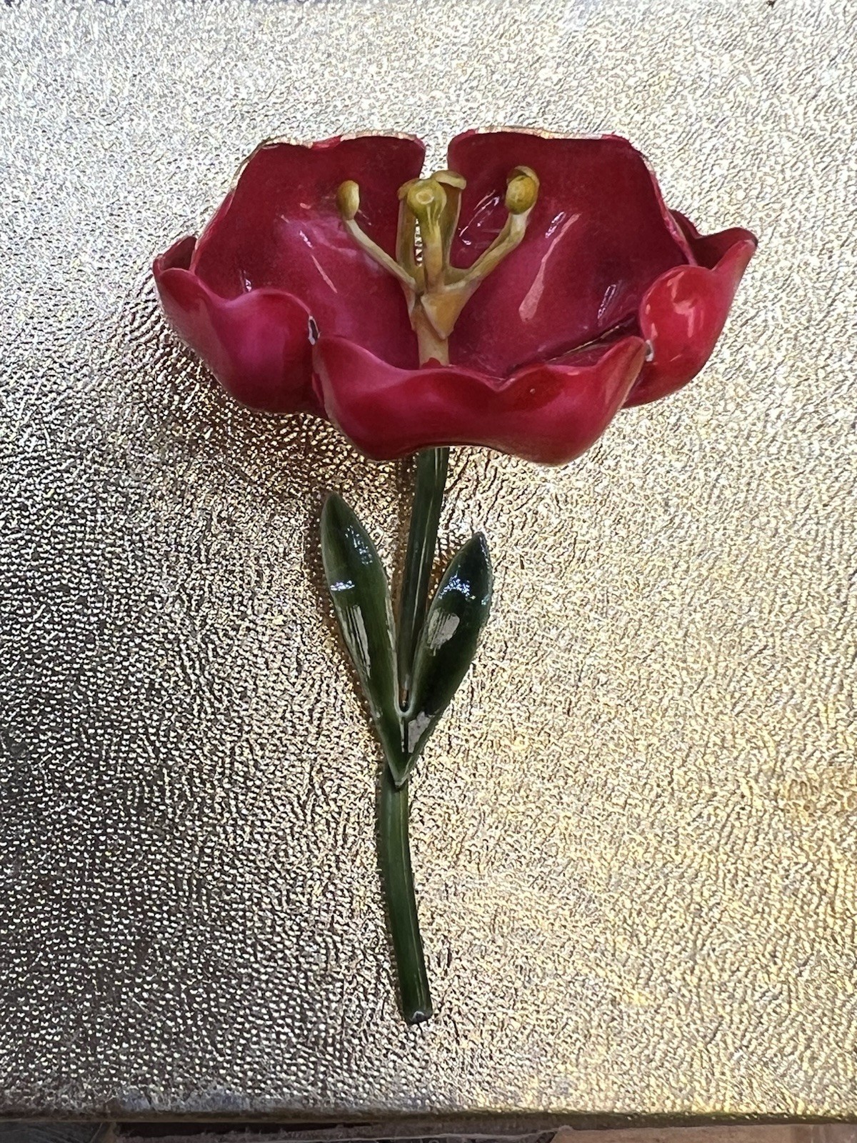 Vintage Original By Robert Gold Tone Enamel Painted Flower Brooch 2.5”