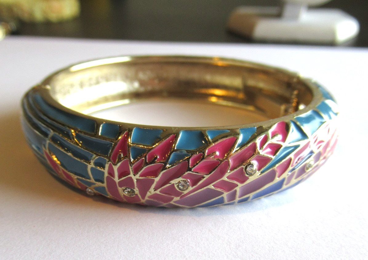 Vintage 1980’s Sequin signed Pink Blue enamel bangle bracelet