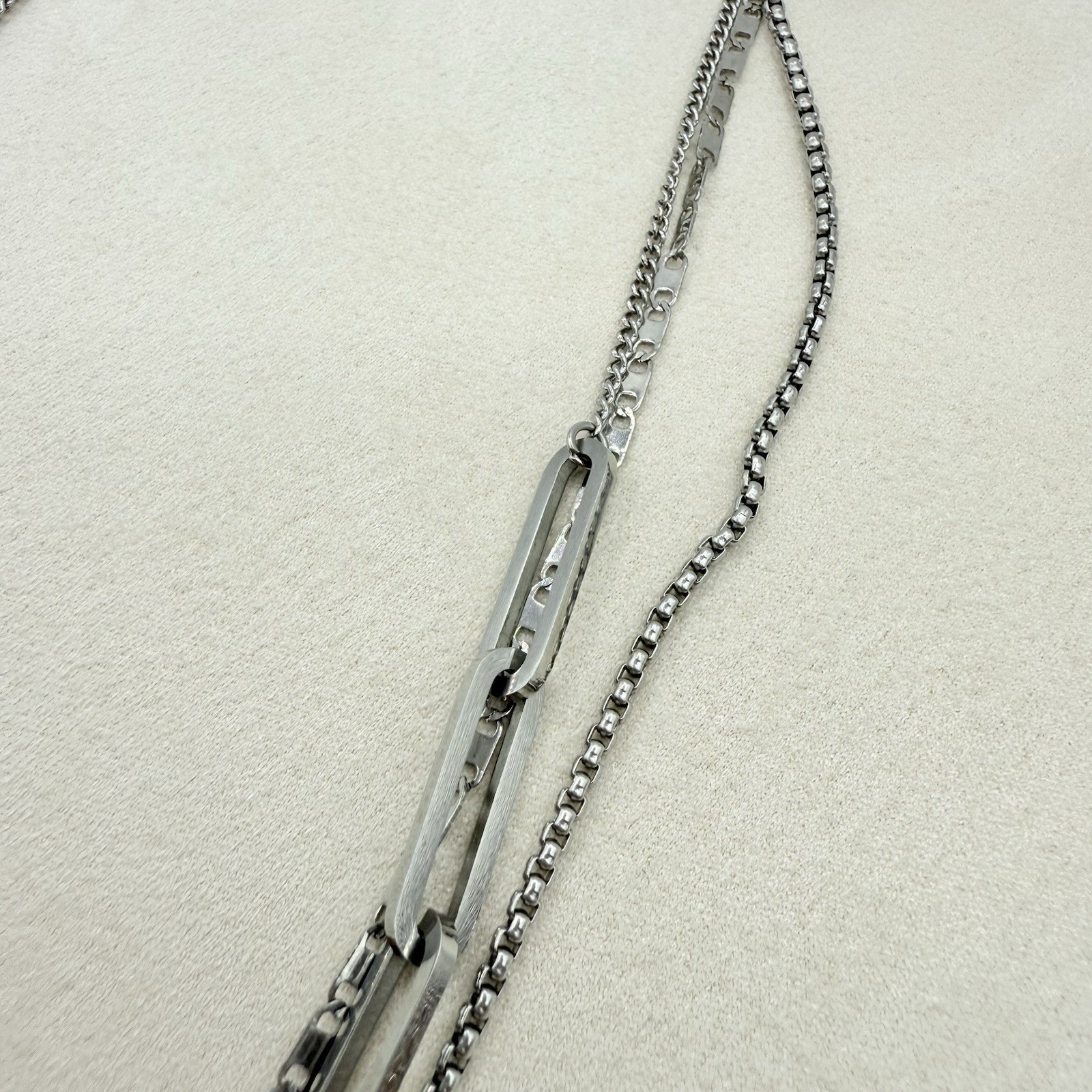 Silver Tone Paperclip Layered Chain Necklace Jewelry Accessory 17.5 in