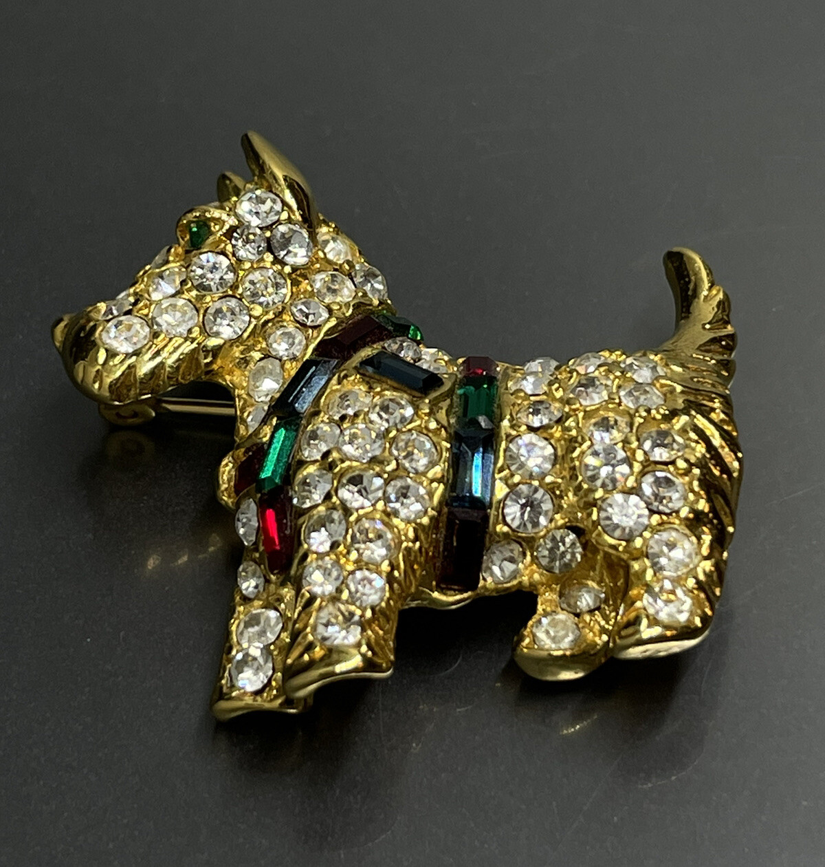 Vtg Kenneth Jay Lane KJL Brooch Scottish Terrier Dog With Rhinestones Signed✨