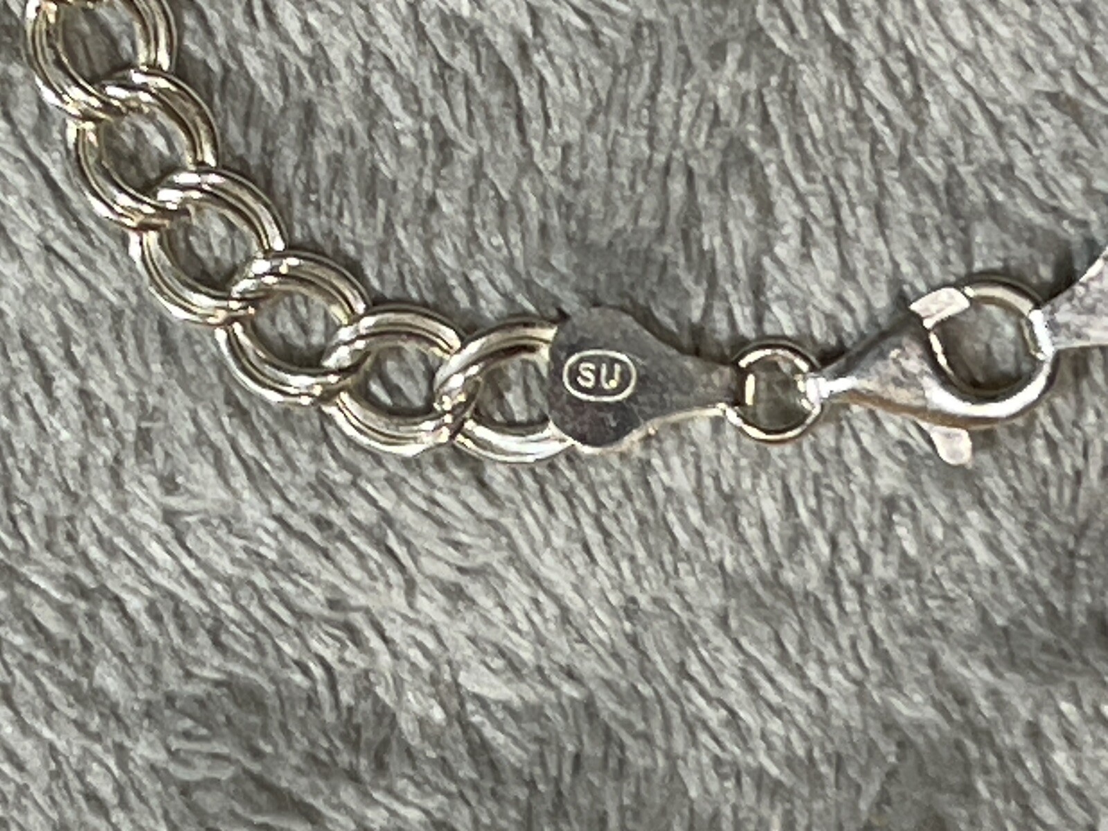 Vintage 925 Sterling Silver Double Link Charm Bracelet 7.25″ SU Stamped !!