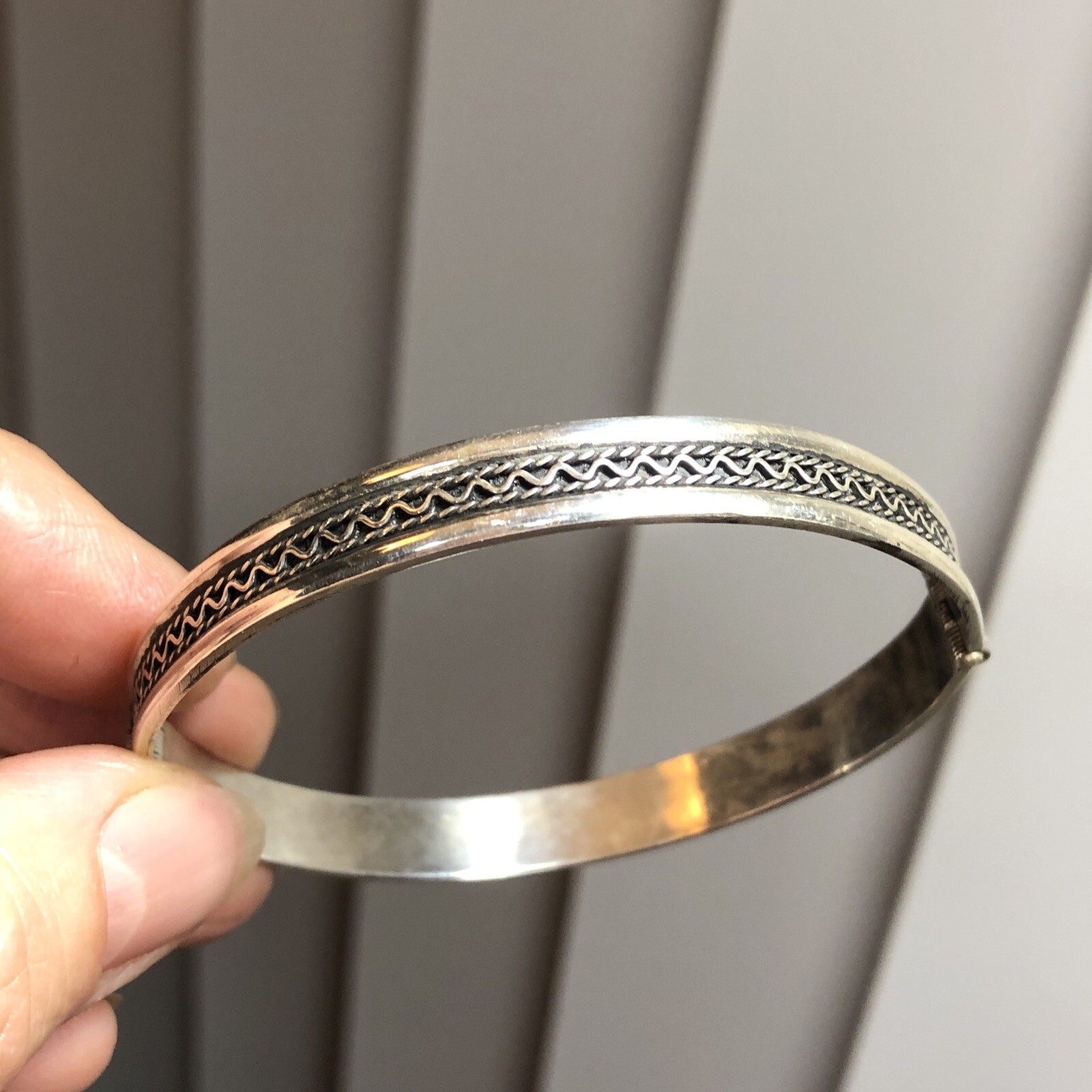 20. Vintage 925 Sterling Patterned Stick Pin Lock Bangle TWO Bracelets 7″-7 1 4″