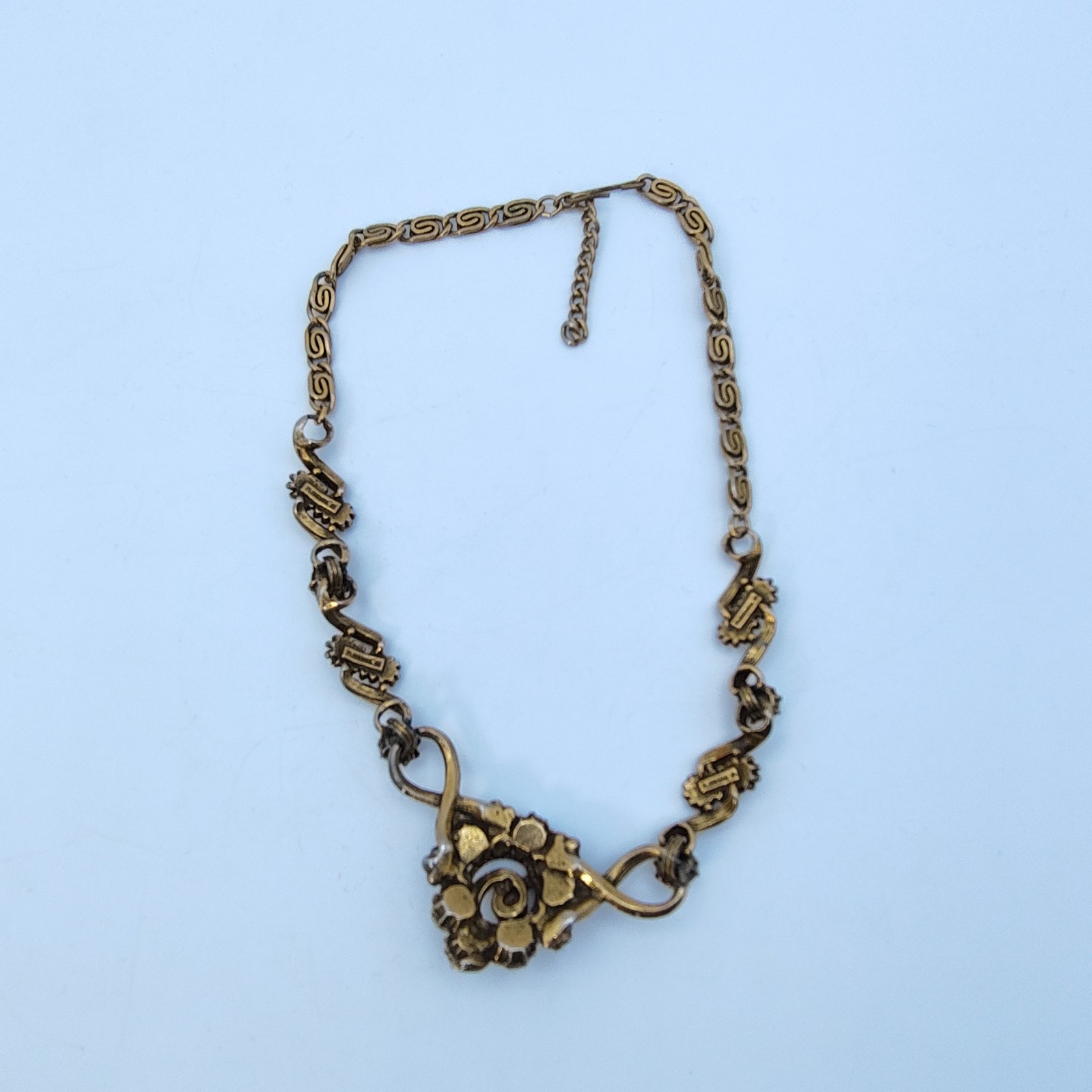 Vintage Florenza Victorian Style Choker Necklace Gold Tone AB Rhinestone Signed