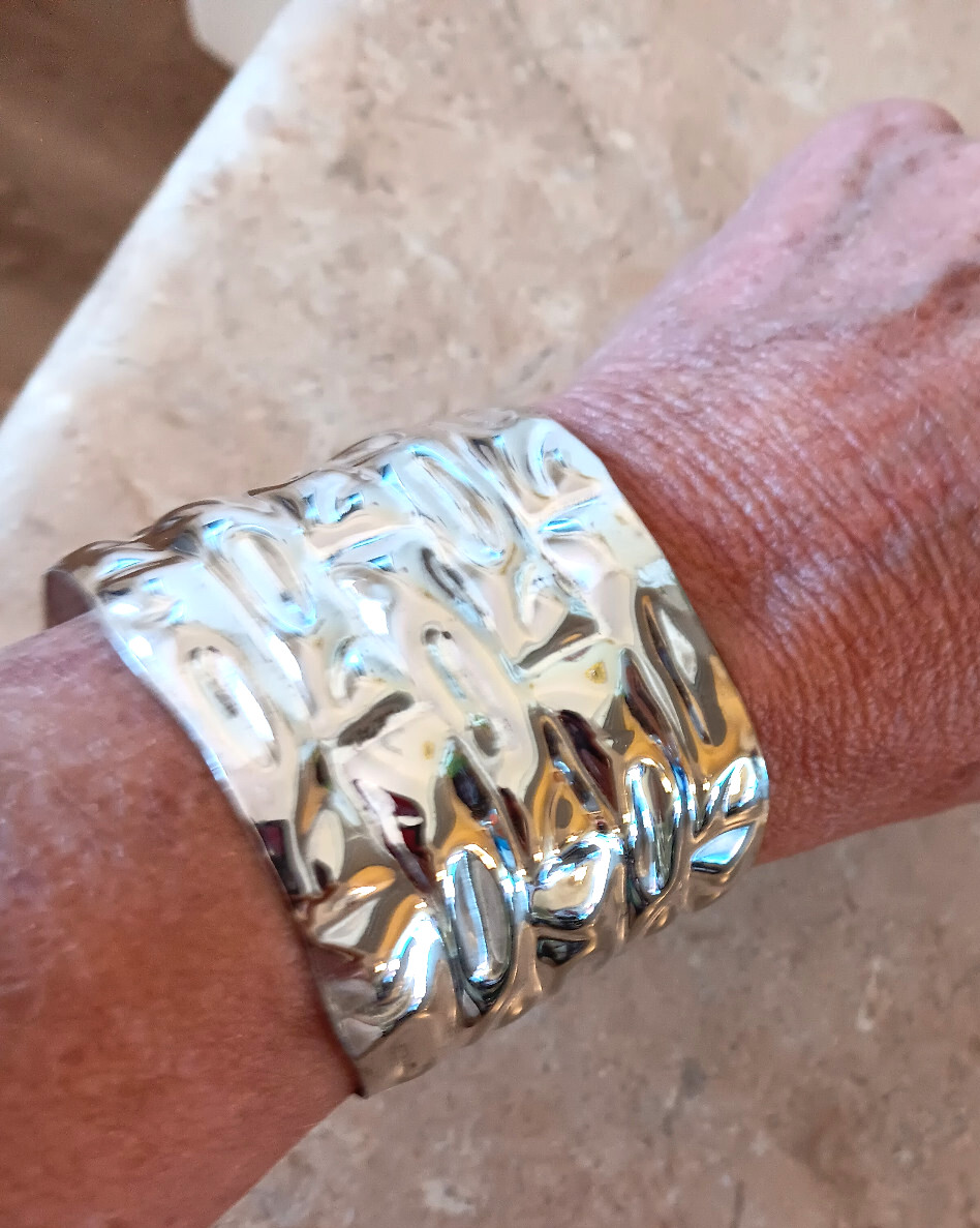 NOS Unsold STERLING SILVER Plated CUFF BRACELET Modernist 1980’s TAXCO MEX
