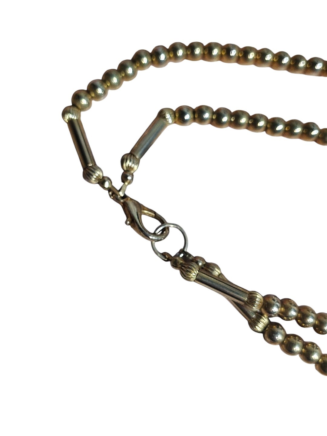 Vintage Retro Long Gold Tone Metal Beaded Statement Costume Flapper Necklace