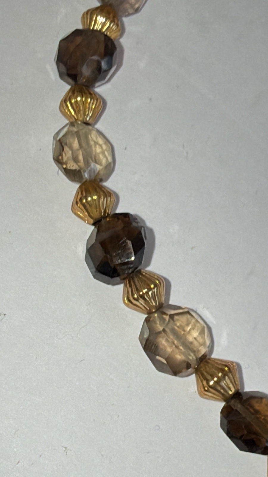 Faceted Glass Bead Necklace Flapper Bronze Tone 16.5″ L