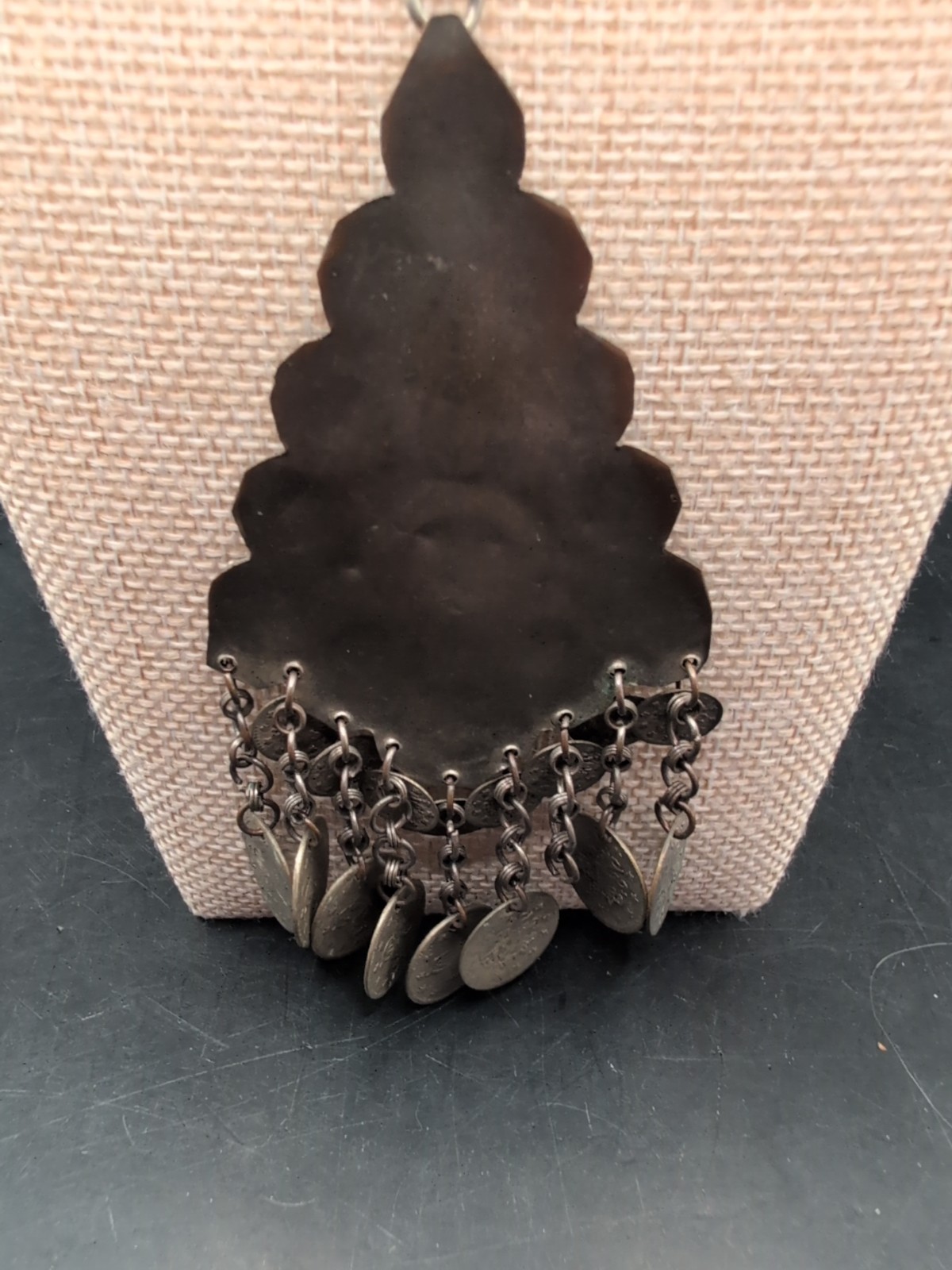 Vintage Tribal Coin Necklace With Glass Stone 24″ Chain