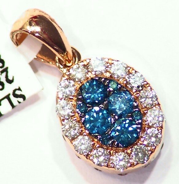 1.53CT 14K Gold Natural Diamond Chocolate Blue Round Halo Reversible Necklace