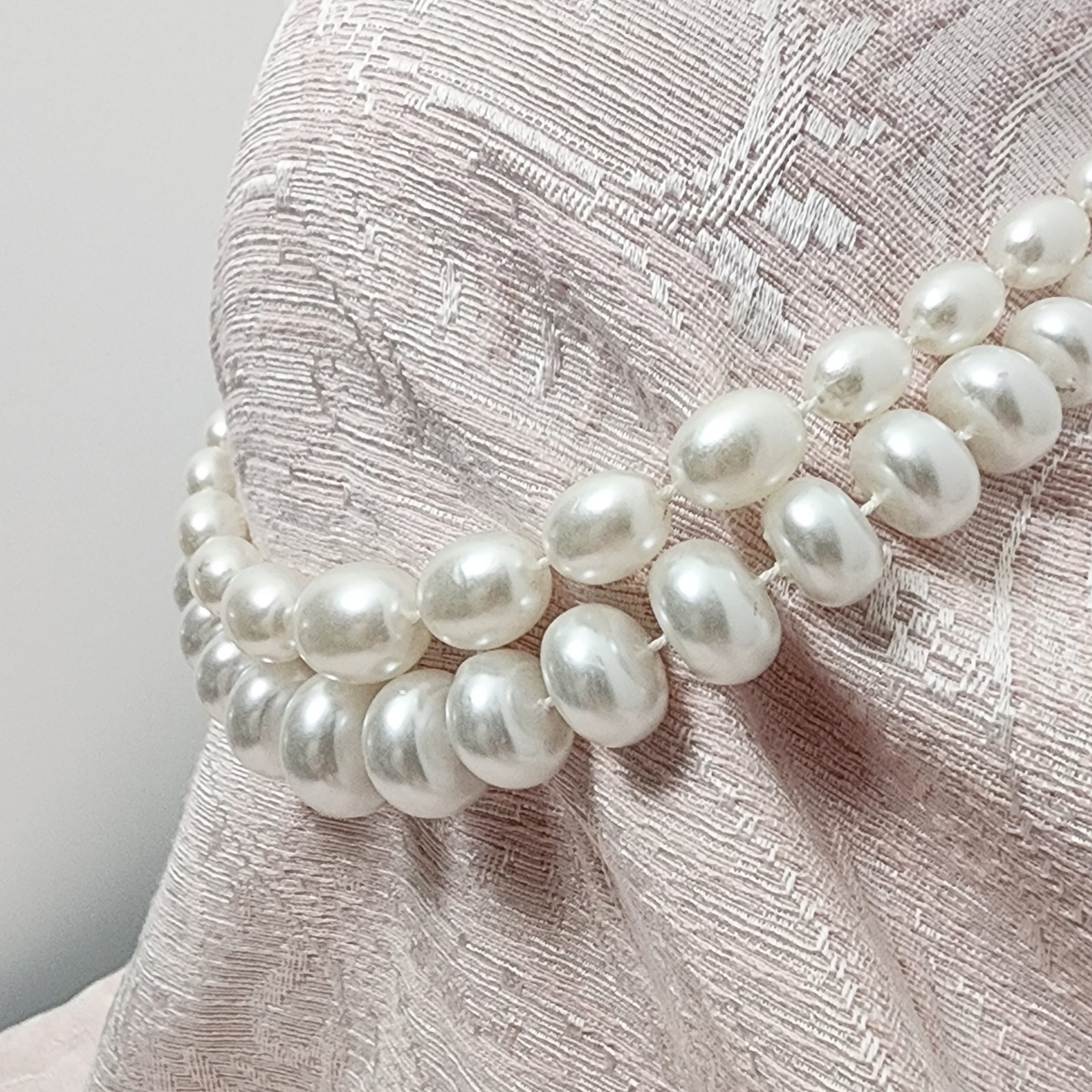 2 set VTG Baroque & Egg Shaped Faux Pearls 23.5 in Old Hollywood glamor MCM