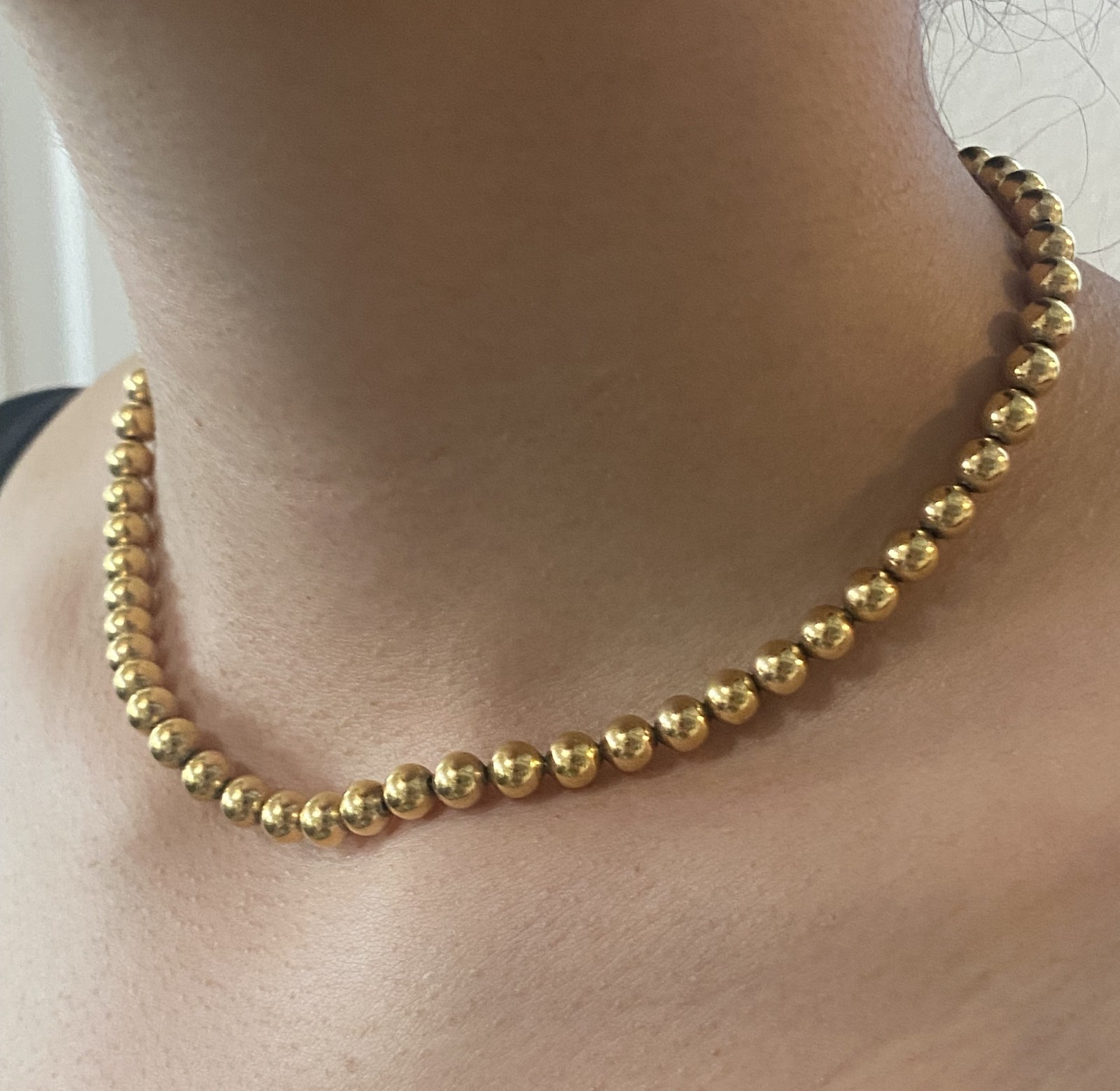 Vintage 12K Gold Filled Bead Choker Necklace 15.5” 6mm Classic Elegant 17.9g