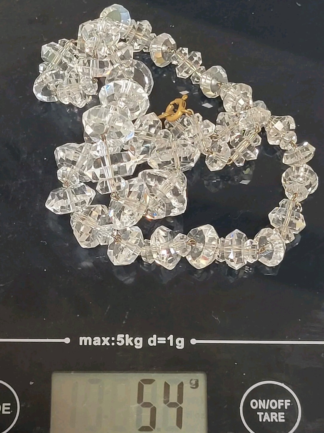 Vintage Rare Cut 1930’s Art Deco 45cm Faceted Rock ? Crystal Bead Necklace