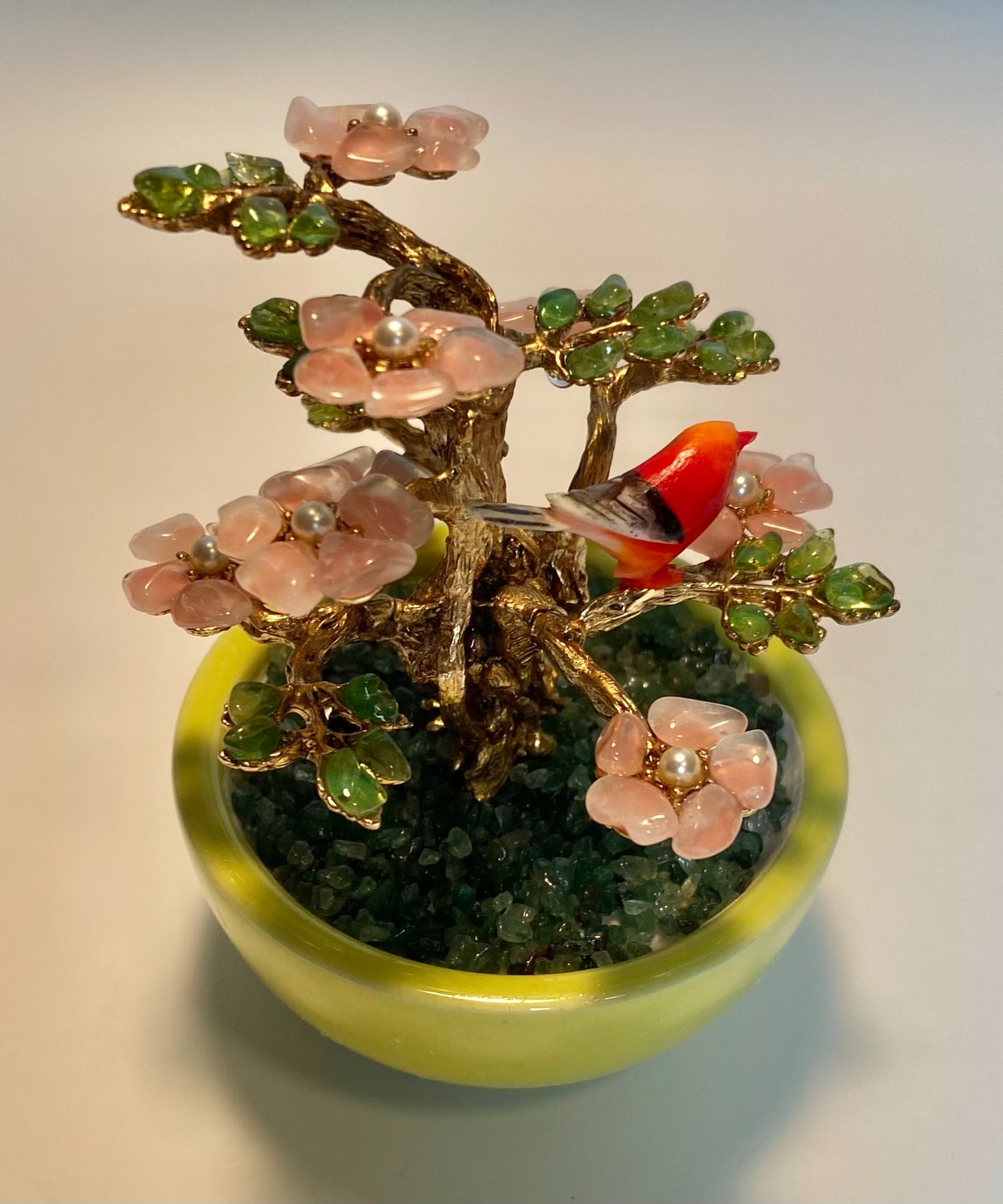 AUTHENTIC SWOBODA GEM TREE ~ROSE QUARTZ, PERIDOT, PEARL, BIRD ON TREE~STUNNING!