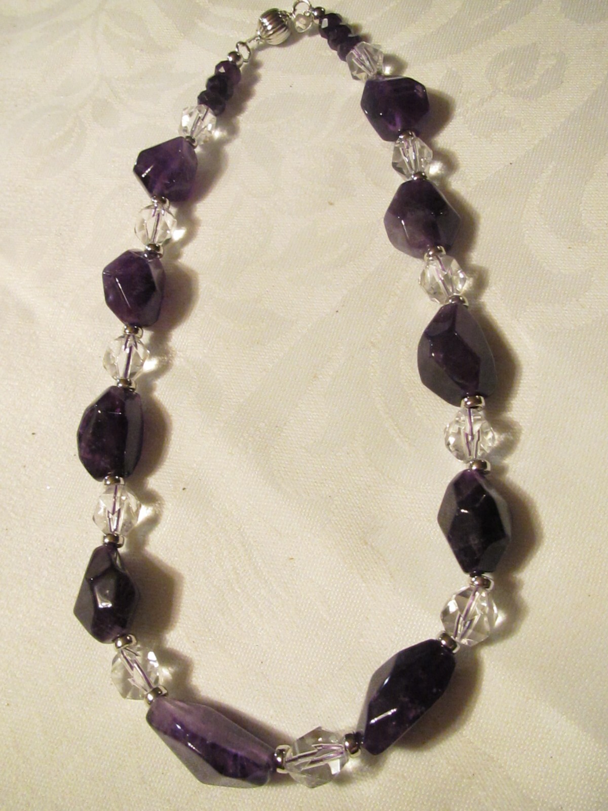 NEW HSN LARGE CHUNKY GENUINE AMETHYSTS & CRYSTALS BEAD NECKLACE – STERLING CLASP