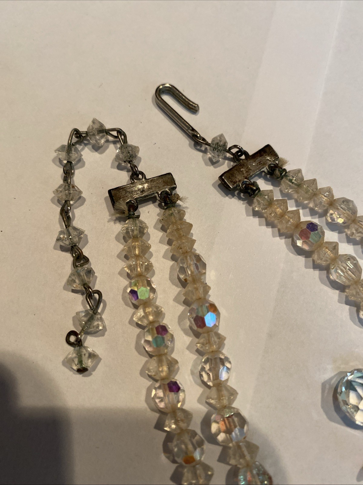 Vtg Graduated Set Faceted Crystal Glass Double Strand Choker, Screwback Earrings