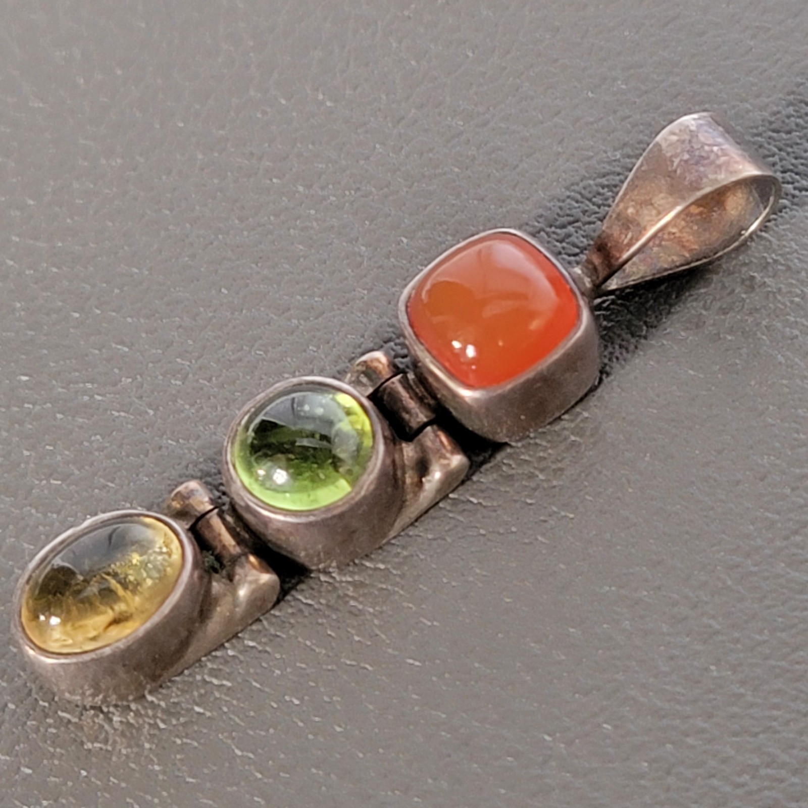Sterling Silver Multi Stone Pendant 925 Vintage Articulated Hinged Stations