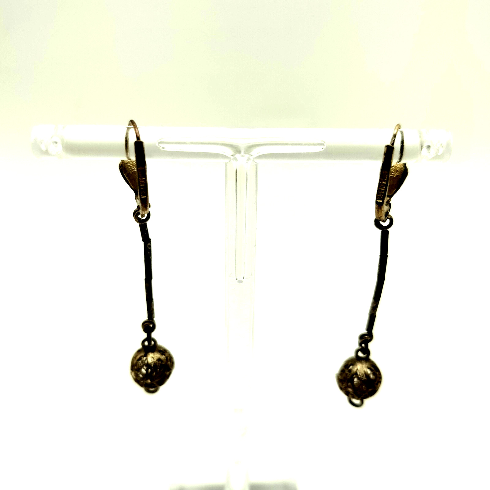 Vtg GES GESCH West Germany PIERCED Dangle Silver Tone Metal Earrings Art Deco