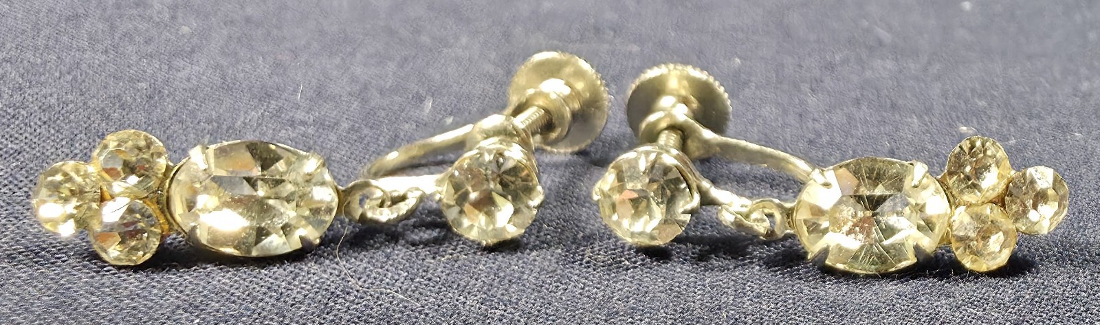 Vintage Vargas Rhinestone Drop Dangle Large Oval over Rounds Screw Back Earrings