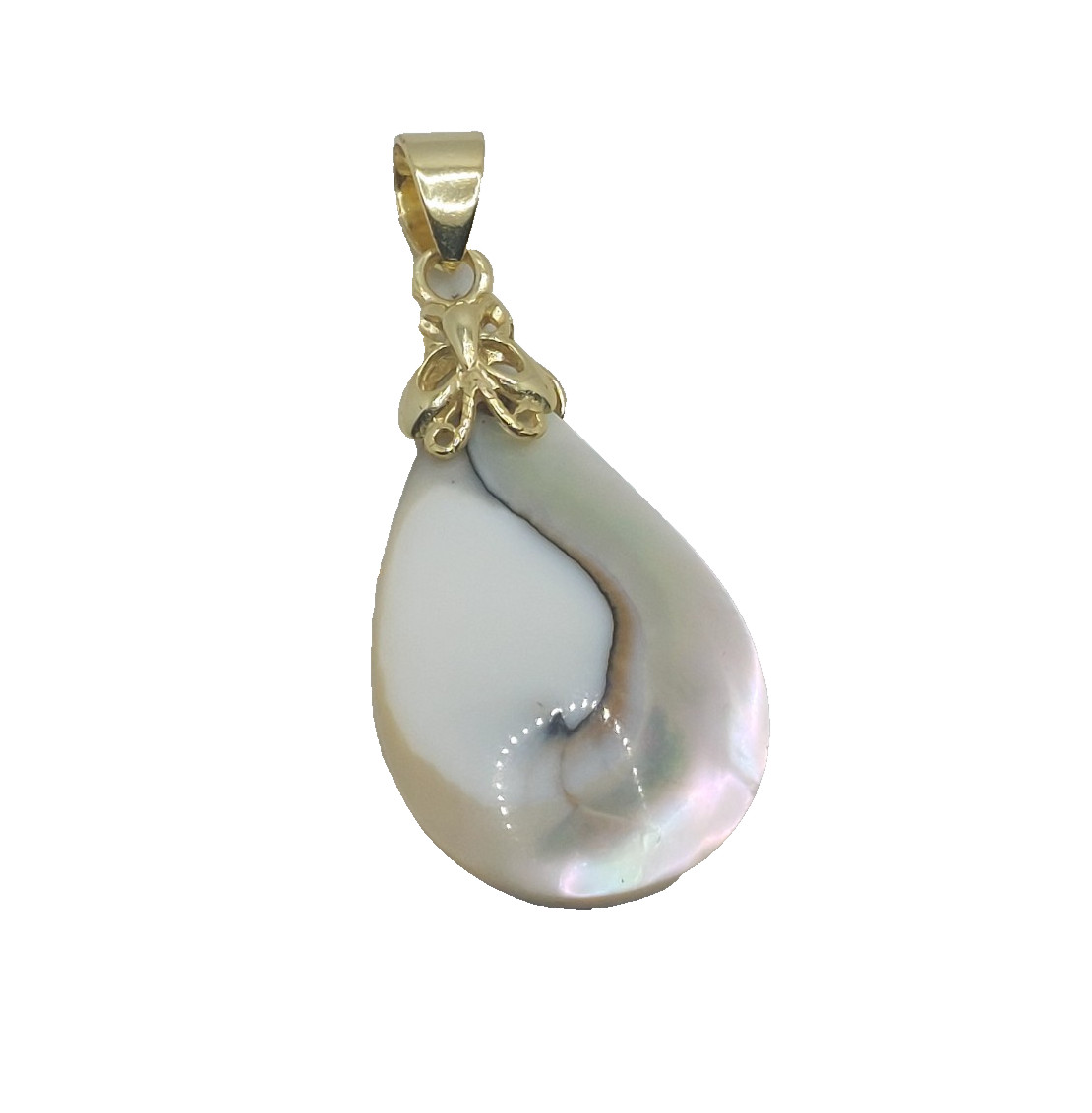 Vtg. Tear-dropped Shaped MOP Blister Pearl Pendant .925 Vermeil Butterfly Bail