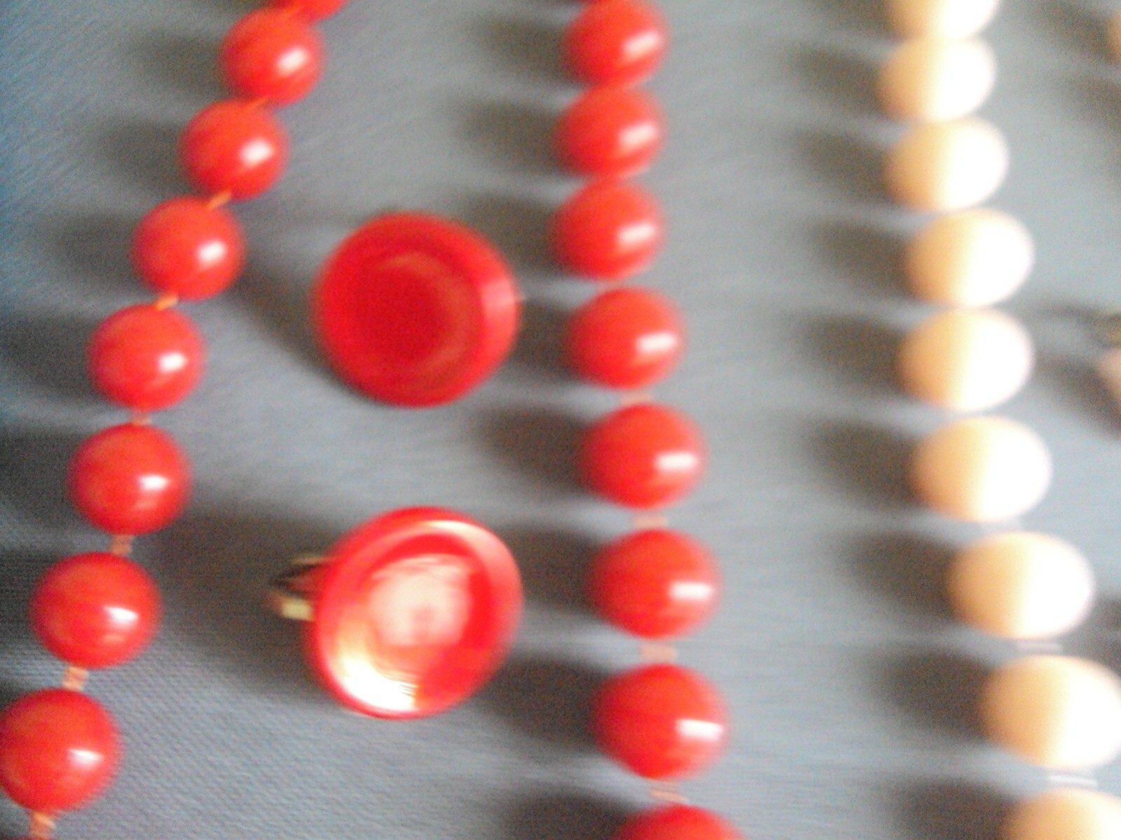Lot of Vintage Plastic Bead Necklaces and Clip Earrings Red, Blue, Pink, Gray