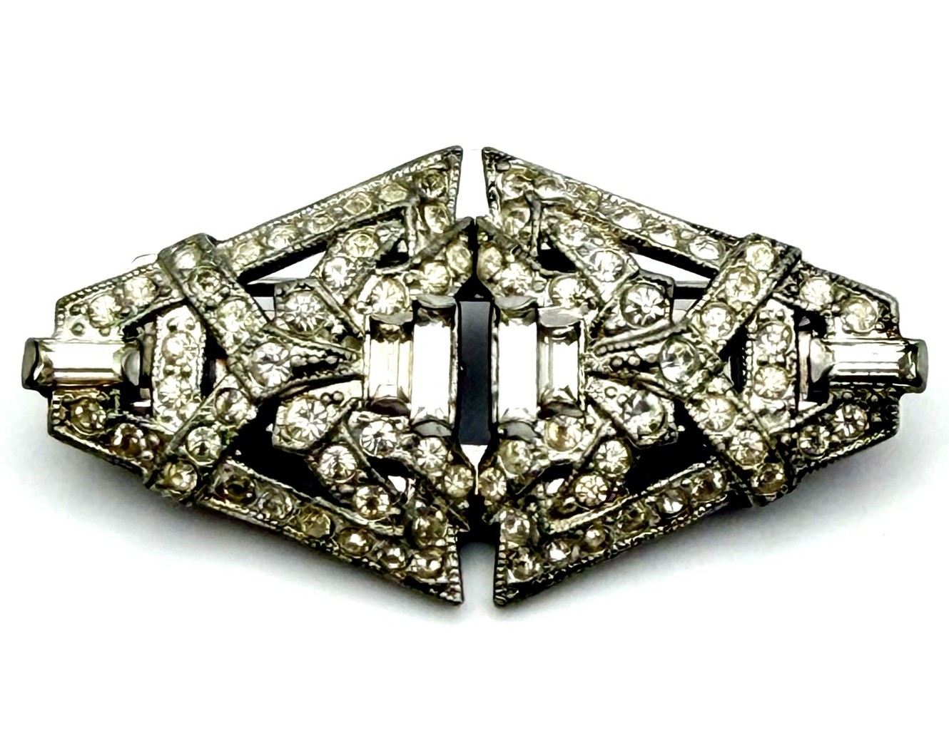 Art Deco Coro Duette Rhinestone Dress Clip Brooch Convertible PAT 1798387
