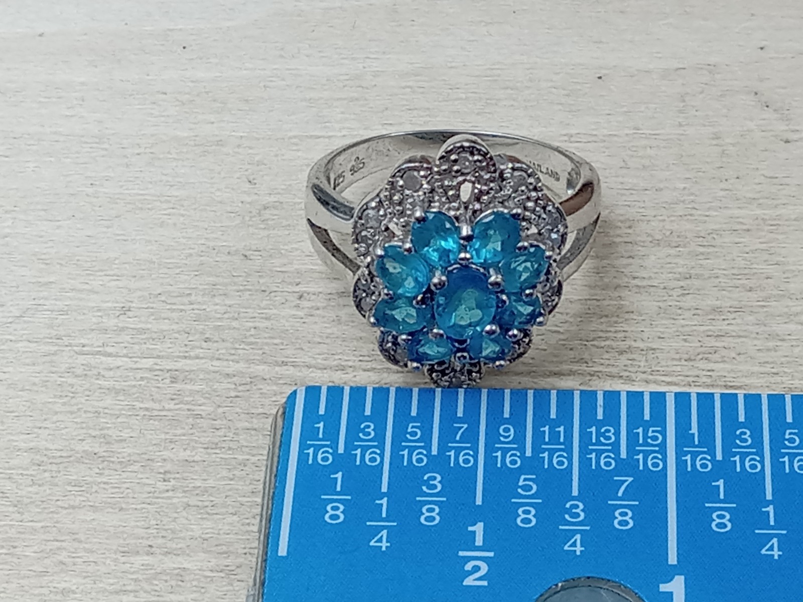 Colleen Lopez Blue Topaz & White Zircon Sparkly Sterling Silver Ring Size 8 -HSN