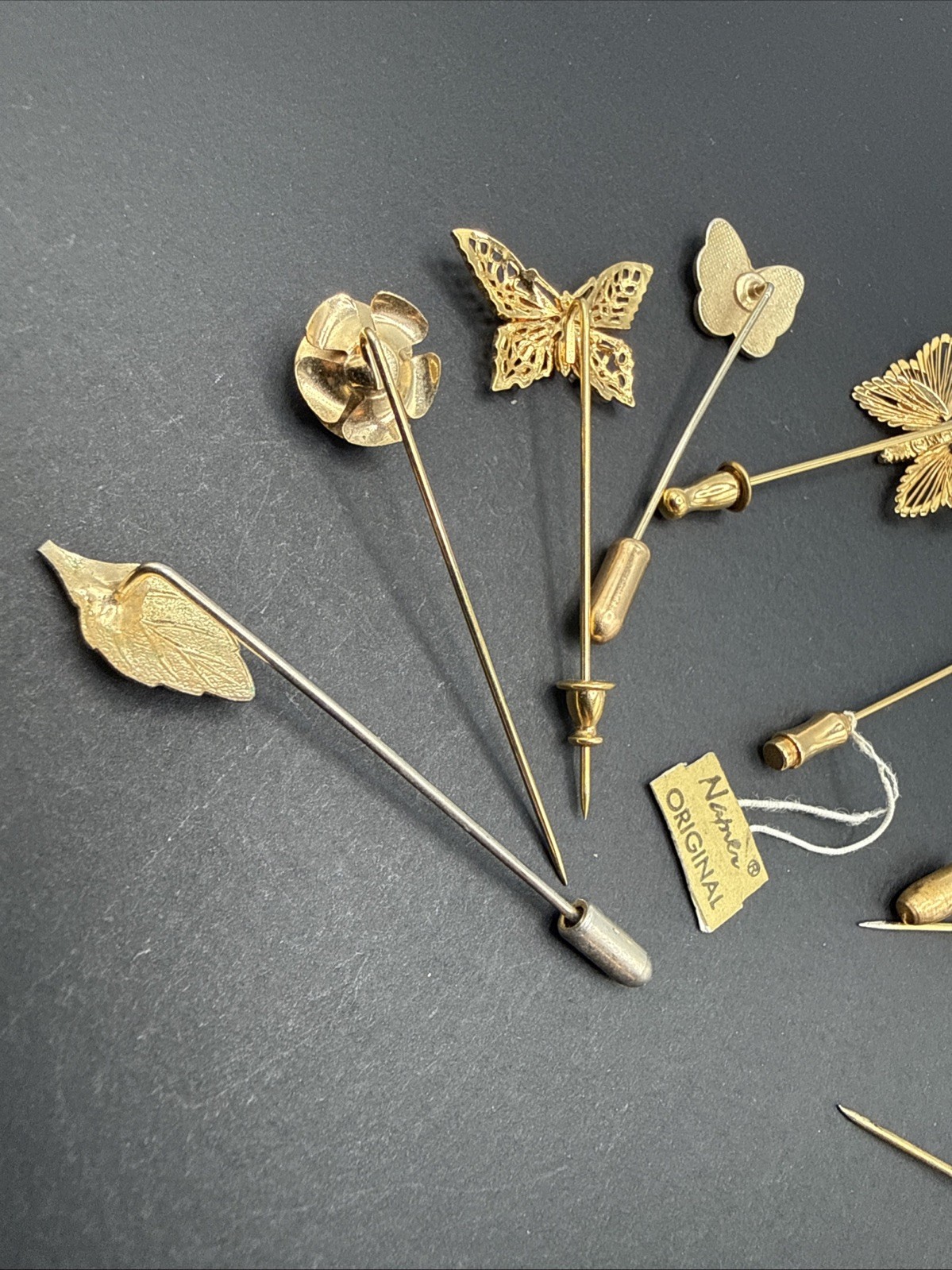 Lot Of Gold Tone Stick Pins – Butterflies Flower Garden Cloisonné One Monet B7