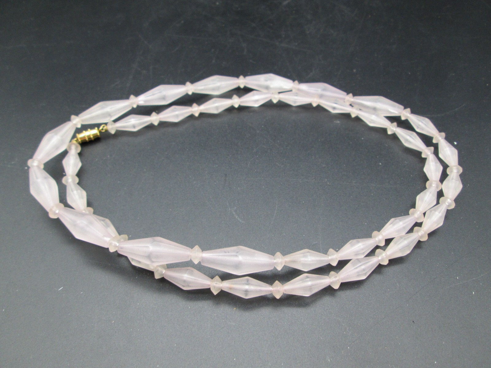 Pink Acrylic Bicone Bead Barrel Clasp 34″ Long Necklace Vintage Estate Gorgeous