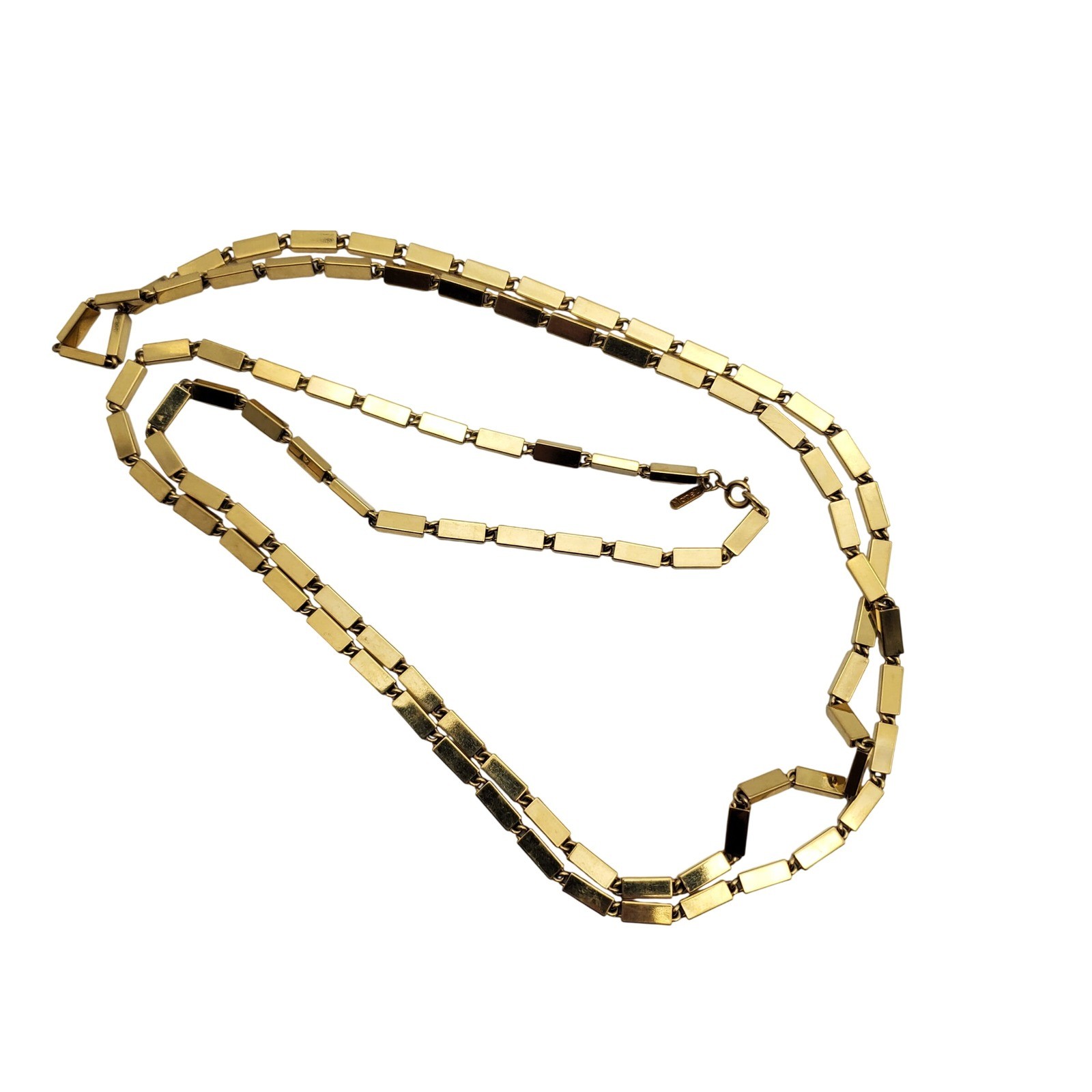 Monet Necklace Gold Tone Rectangular Box Chain Bar Link Extra Long 54″ Opera Vtg