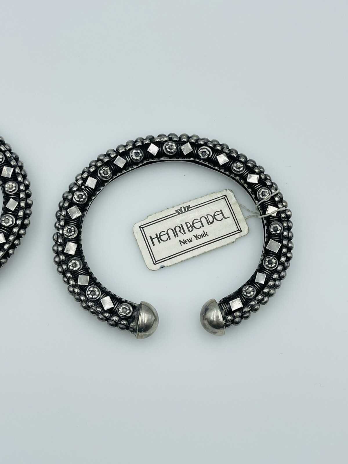 Henri Bendel Rare Pair Heavy Solid Sterling Silver Tribal Cuff Bracelets 158g