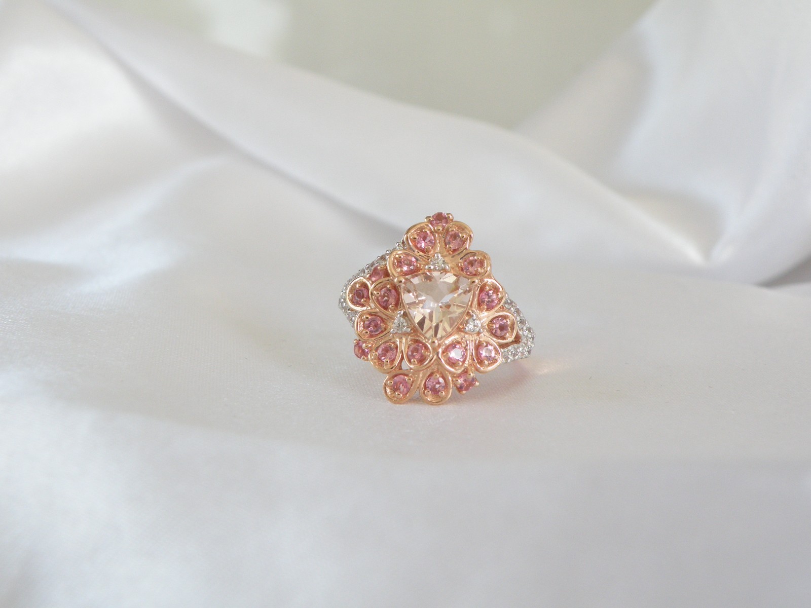 Sterling Silver 925 Rose Gold on Morganite Quartz Antique Style Ring Size 6