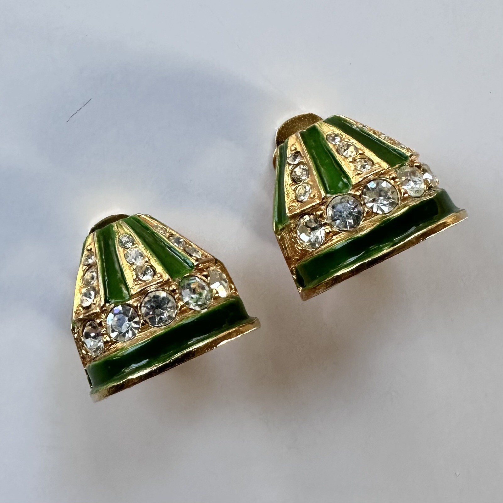 Vintage 1960s Kenneth Jay Lane Signed K.J.L. Gilt Enamel Rhinestone Earrings