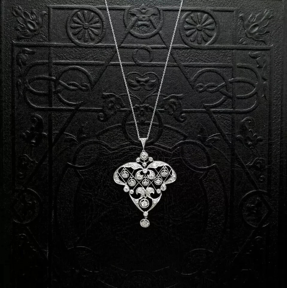 Art Deco Style Round Lab Created Diamond Wedding 14K White Gold Finish Pendant