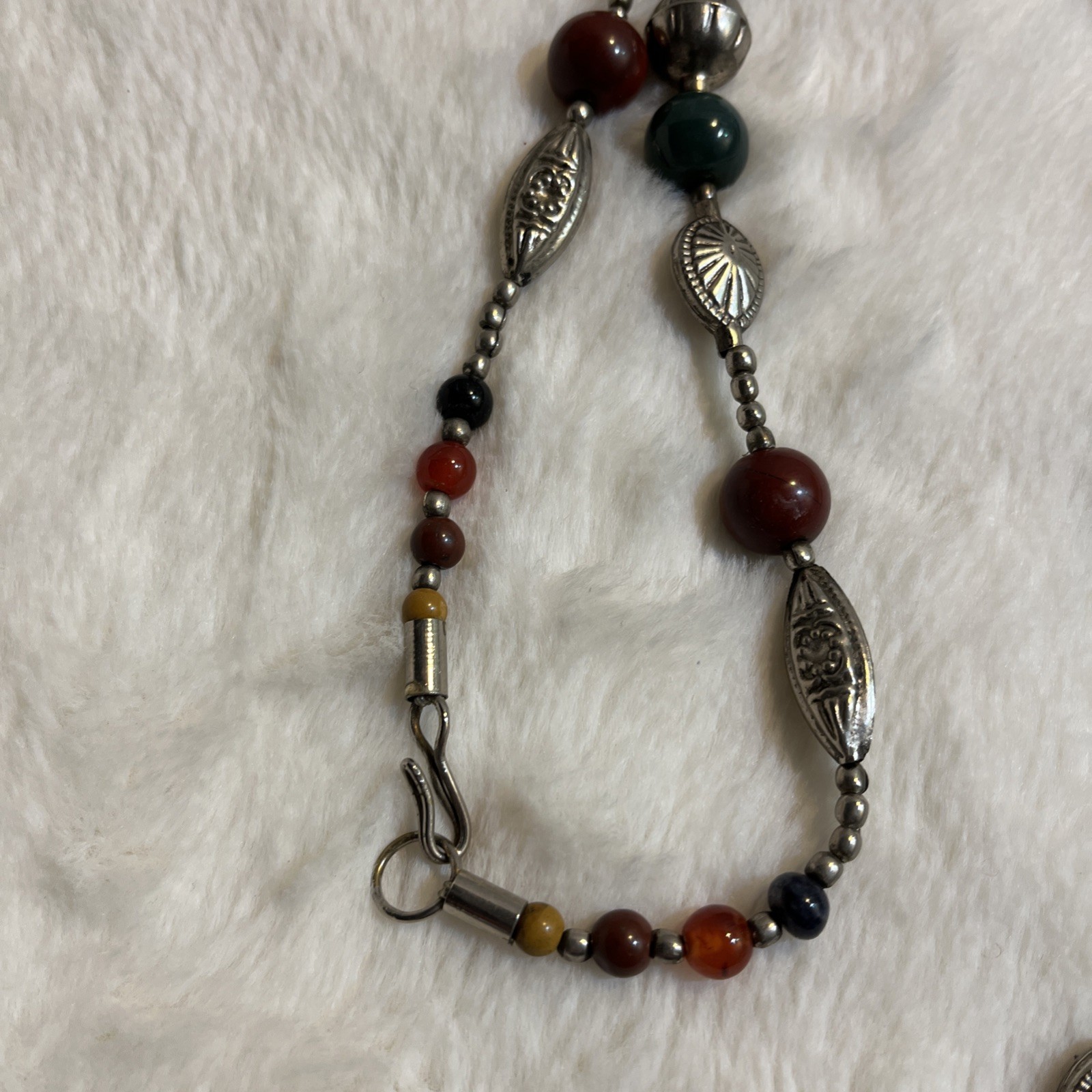 Vintage Tibetan Silver Metal Agate Stone Statement Necklace