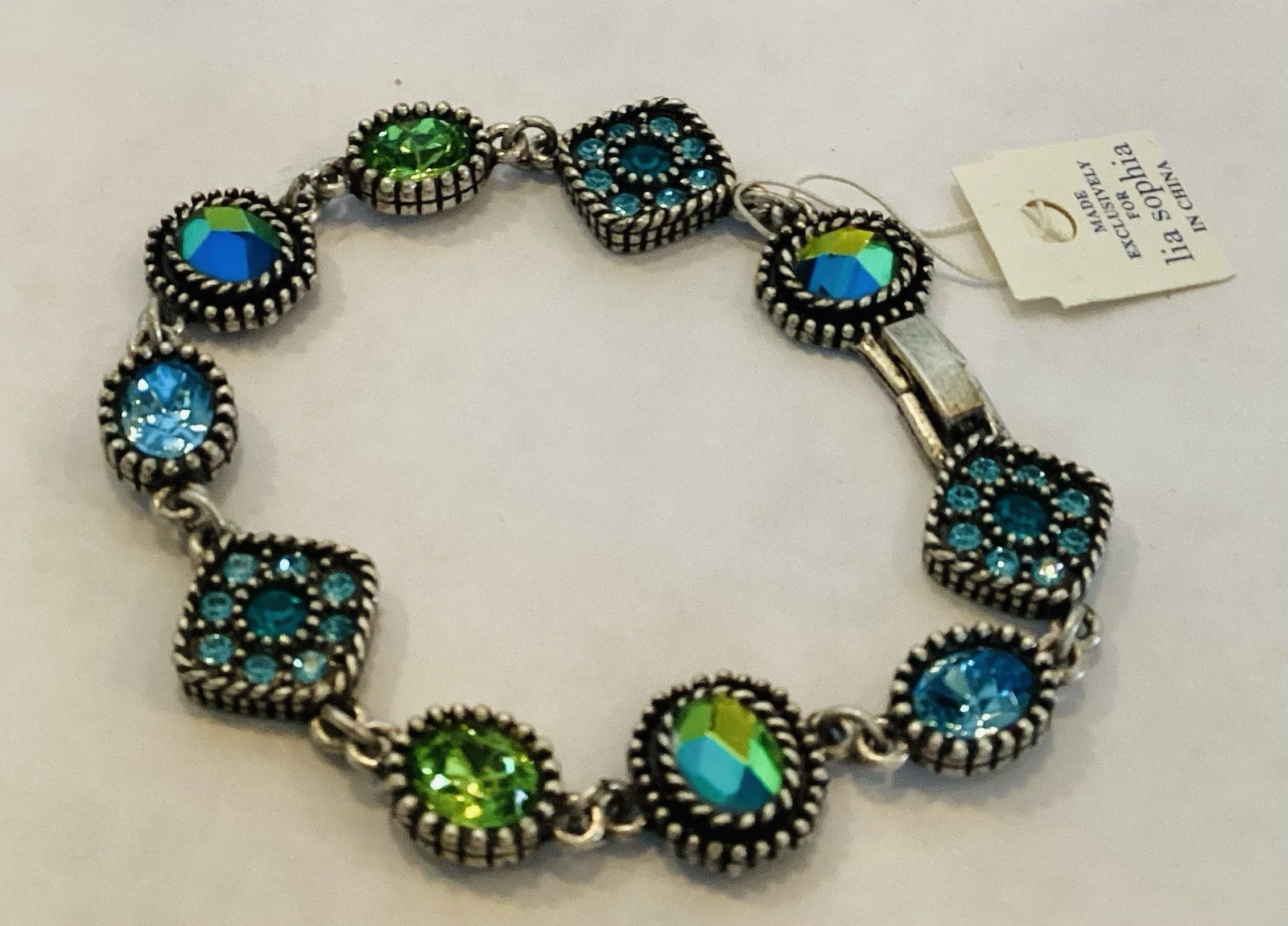 VINTAGE Lia Sophia Crystal Bracelet Carlisle-blue-green New In Box